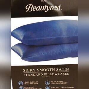 2 Pc Beautyrest STANDARD Satin Pillowcases BLUE Silky Therapeutic Ha…